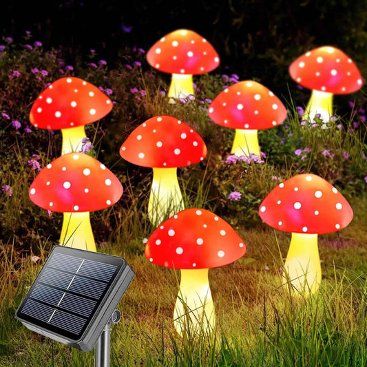 Solar Panel Mushroom Solar Fairy Lights - Outdoor IP65 Waterproof String Fairy Lamps for Garden Pathway Garlands, Christmas Decoration - Mushroom Lamps